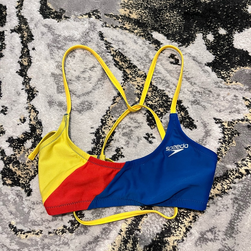 Speedo Colorblock tie back Bikini Top Red Blue Yellow XS - Picture 3 of 7